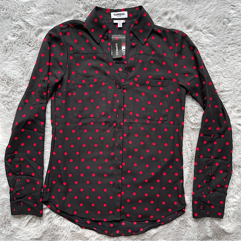 Express NWT Women’s Portofino Slim Long-sleeve Full Button Blouse Shirt XS